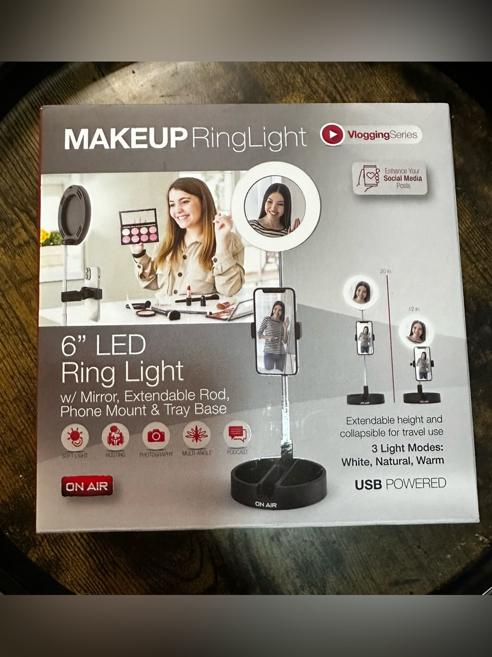 NIB Tzumi On Air Vlogging Series 6" LED Makeup Ring Light